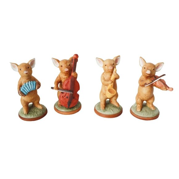 Vintage Enesco 1979 Musical Pig Figurines Set Of 4 Playing Instruments Ceramic - Picture 1 of 7